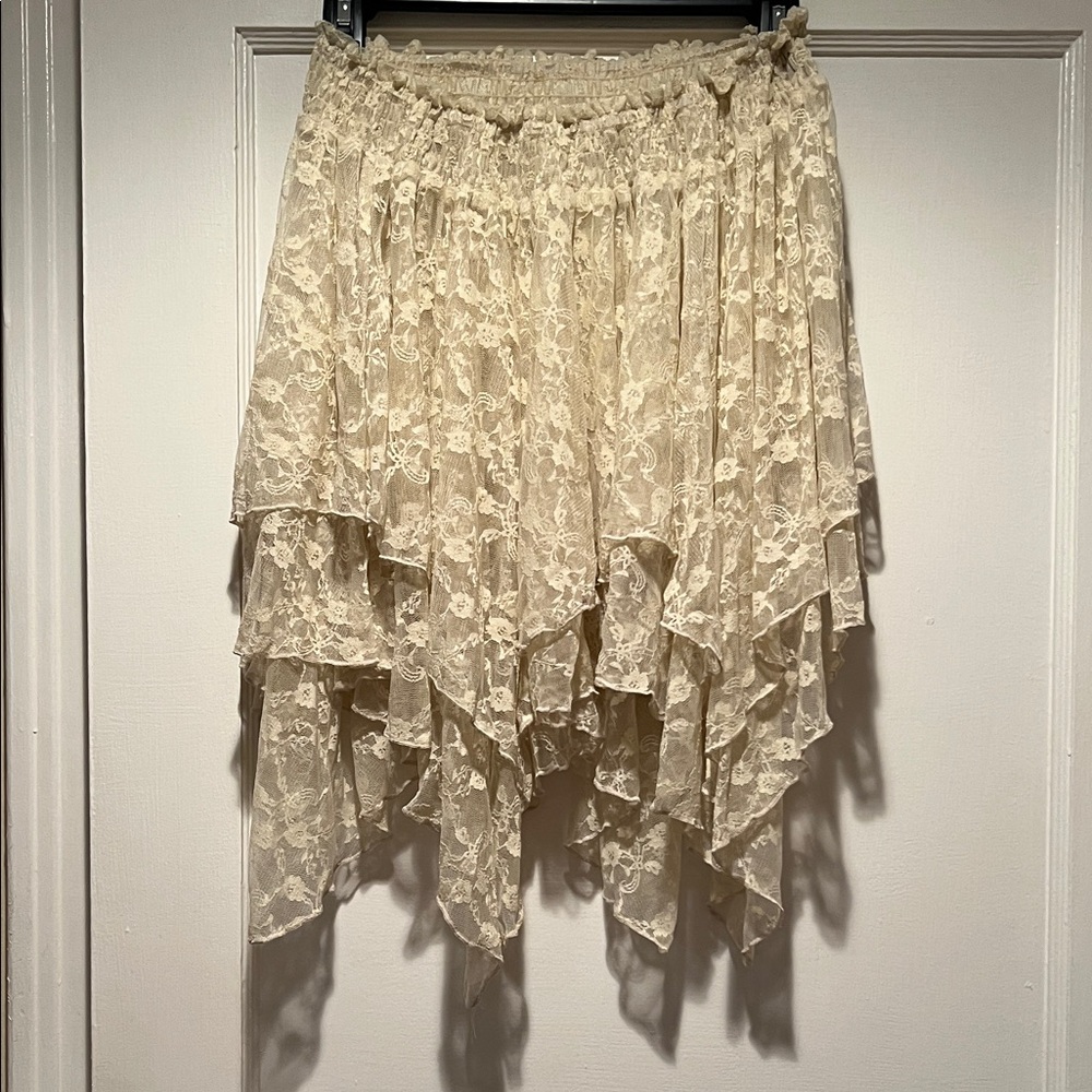 Free People Elegant Cream Lace Layered Skirt